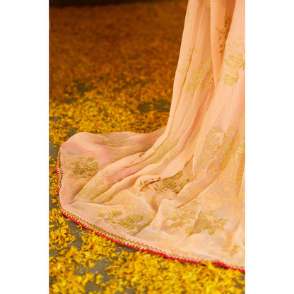 Nikasha Peach Foil Pure Silk Chiffon Saree with Stitched Blouse