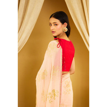 Nikasha Peach Foil Pure Silk Chiffon Saree with Stitched Blouse
