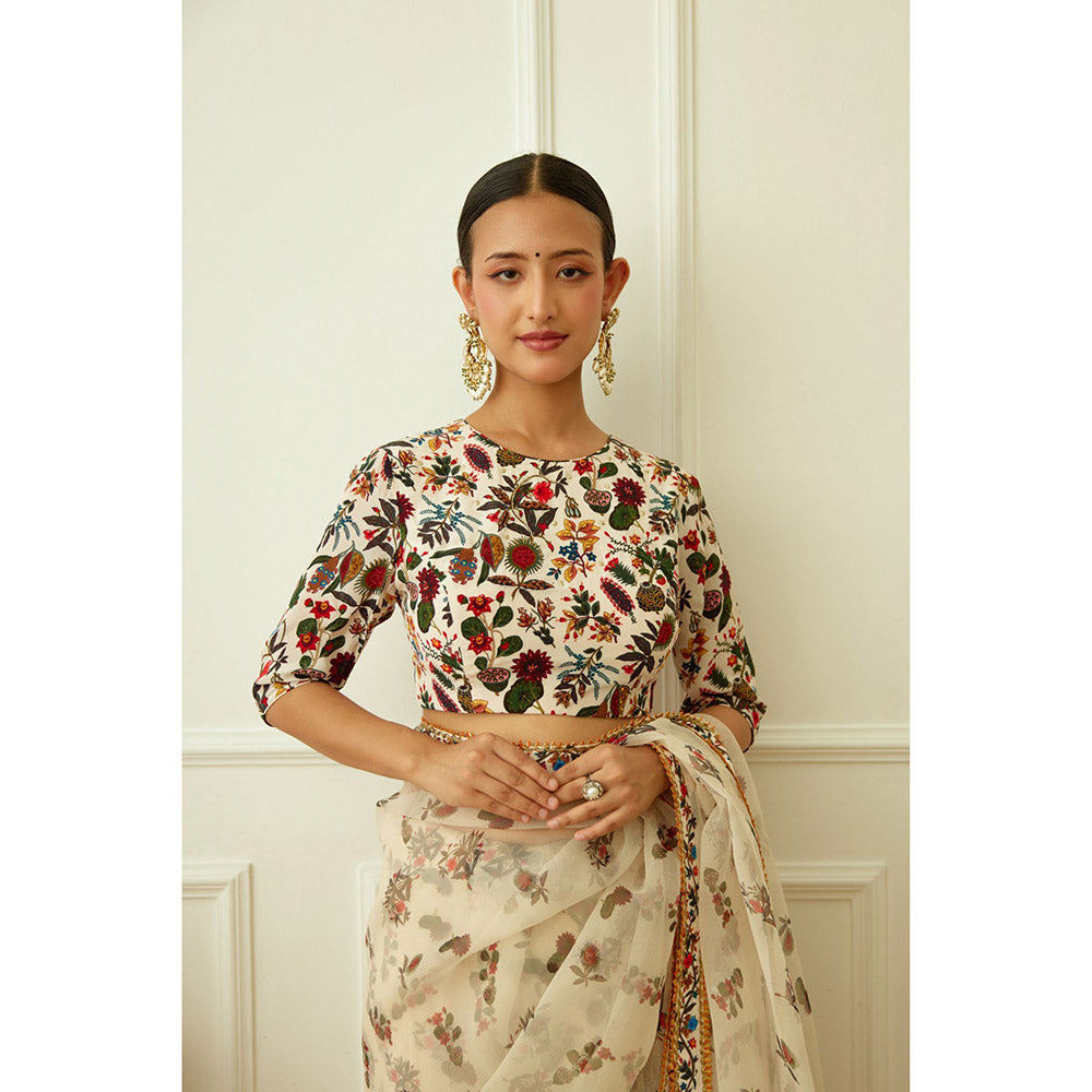 Nikasha Ivory Kohinoor Jaal Pure Silk Organza Saree with Stitched Blouse