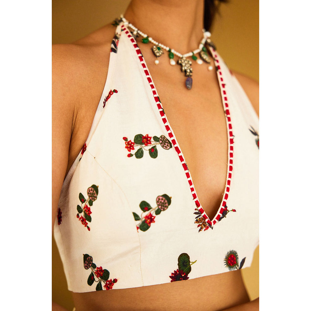 Nikasha Ivory Kohinoor Jaal Pure Kota Doriya Dhoti Saree with Stitched Blouse