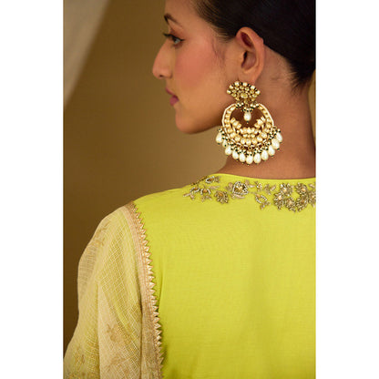 Nikasha Lime Green Embroidered Angarkha (Set of 3)