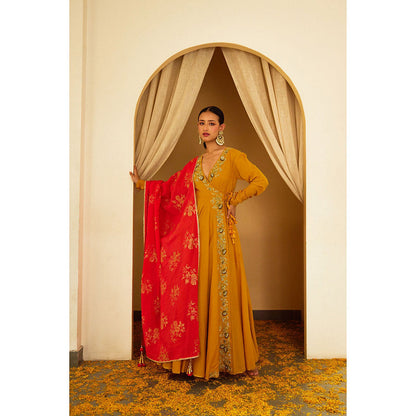 Nikasha Ochre Embroidered Angarkha (Set of 3)