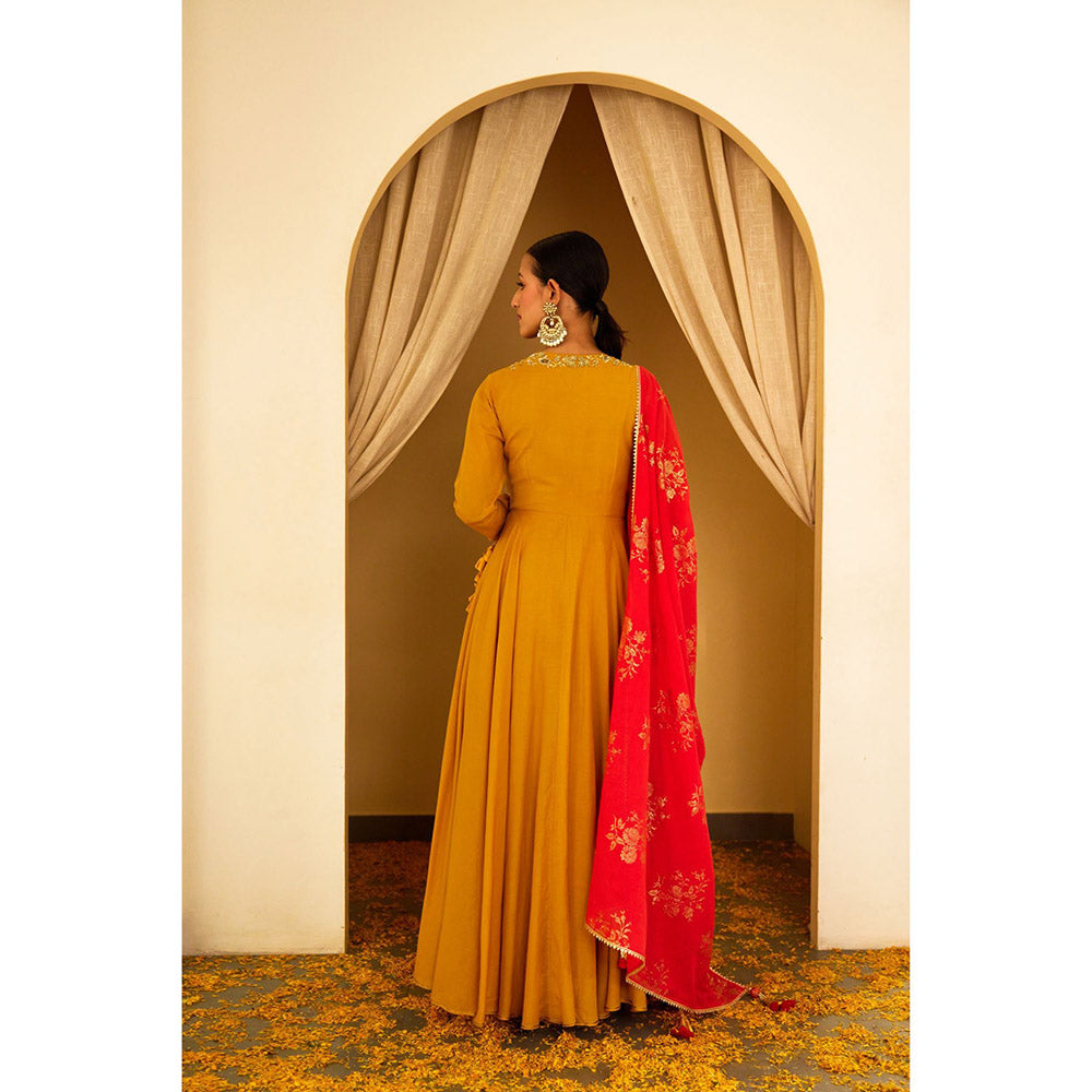 Nikasha Ochre Embroidered Angarkha (Set of 3)