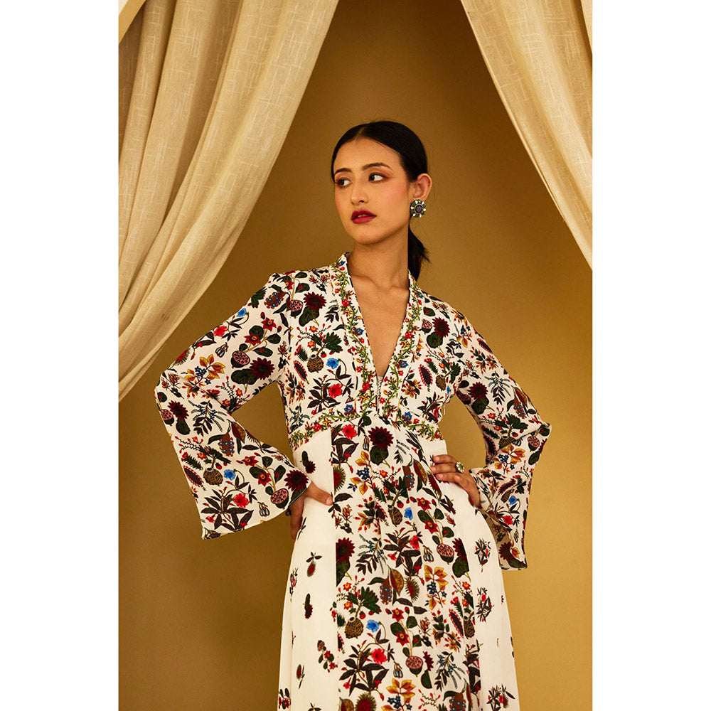 Nikasha Ivory Kohinoor Jaal Print Kalidar (Set of 2)