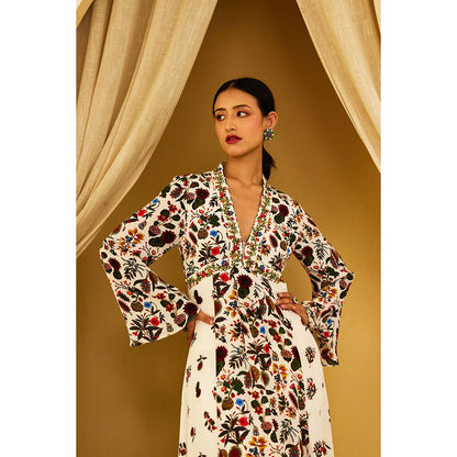 Nikasha Ivory Kohinoor Jaal Print Kalidar (Set of 2)