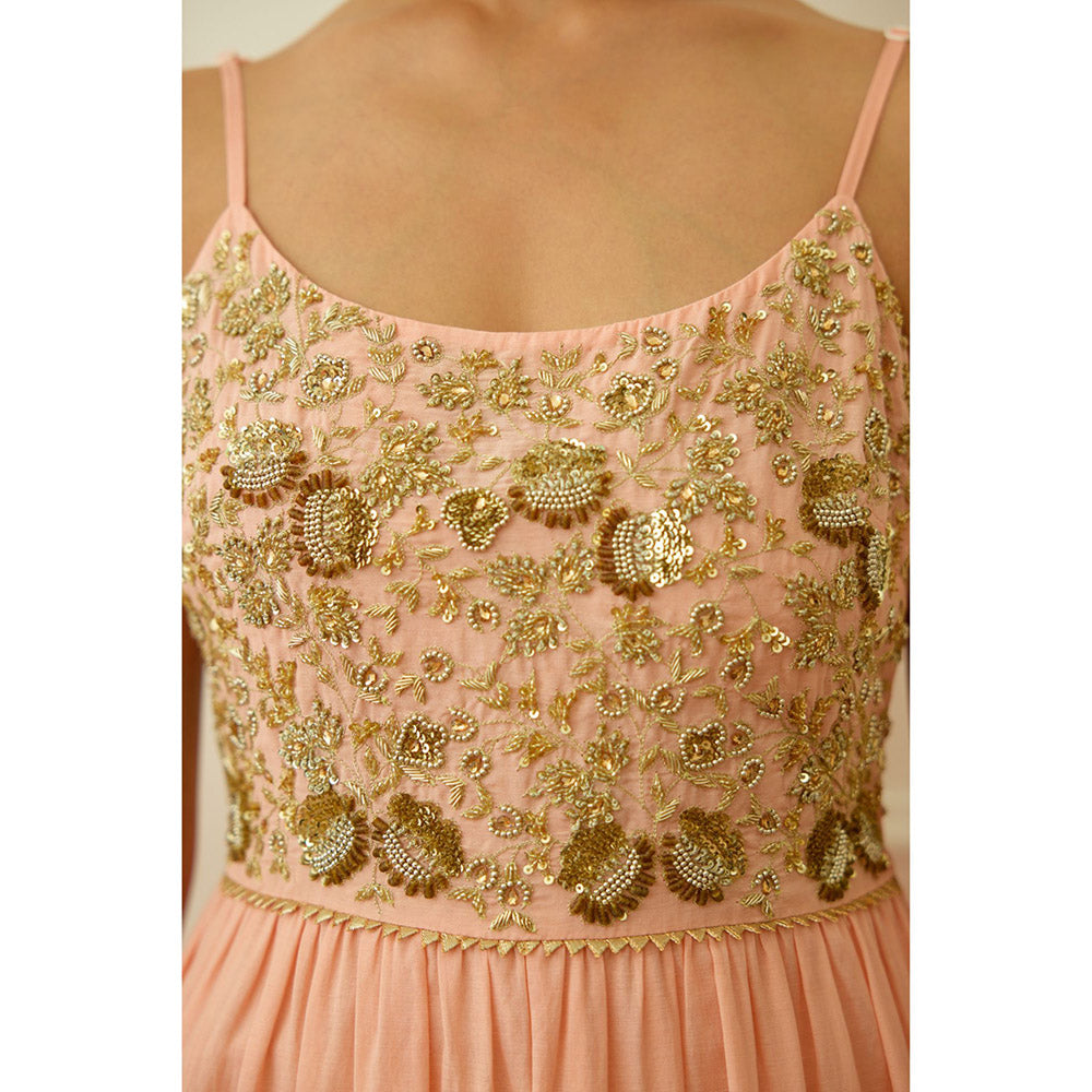 Nikasha Peach Foil Embroidered Anarkali Kalidar (Set of 2)