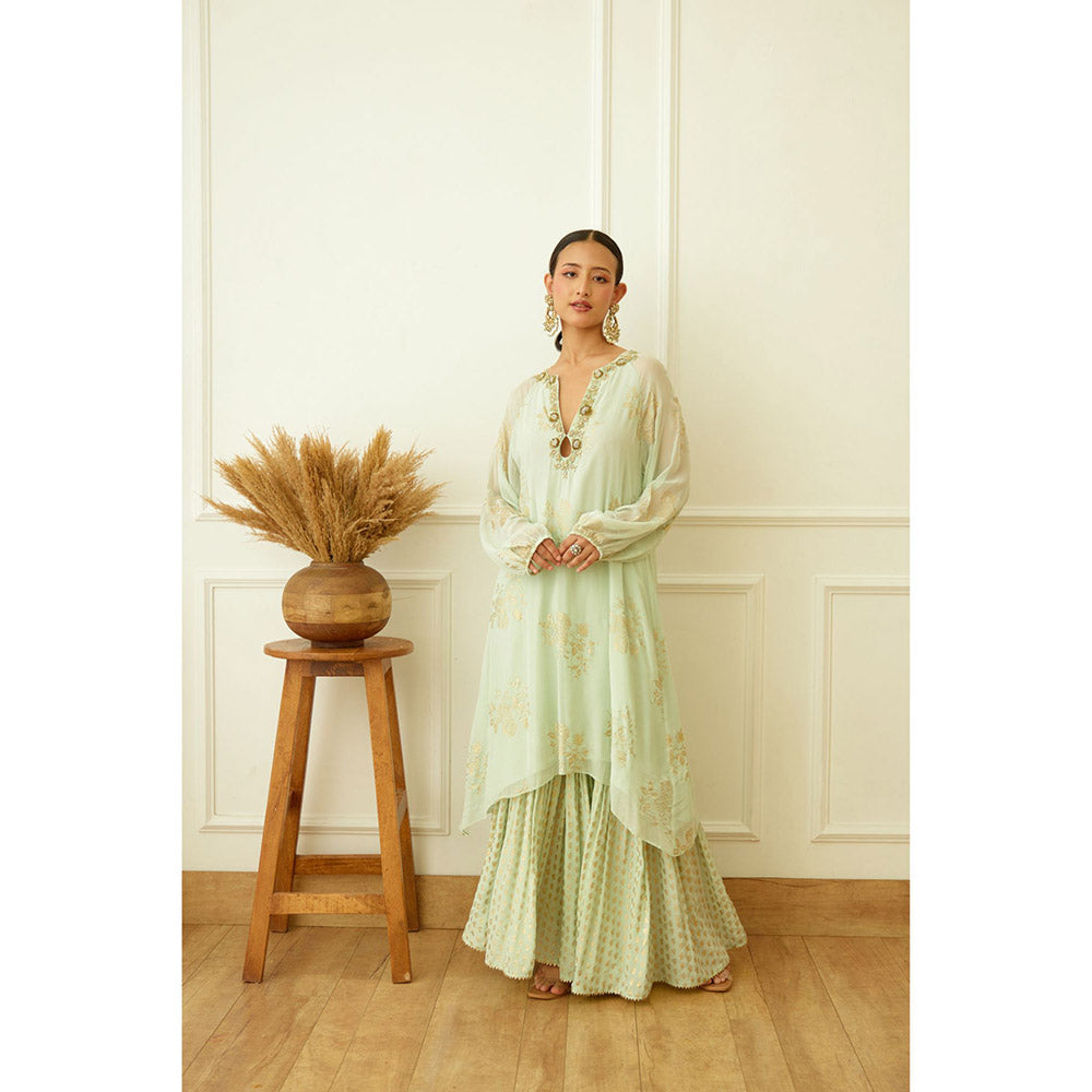 Nikasha Mint Foil Embroidered Sharara (Set of 3)