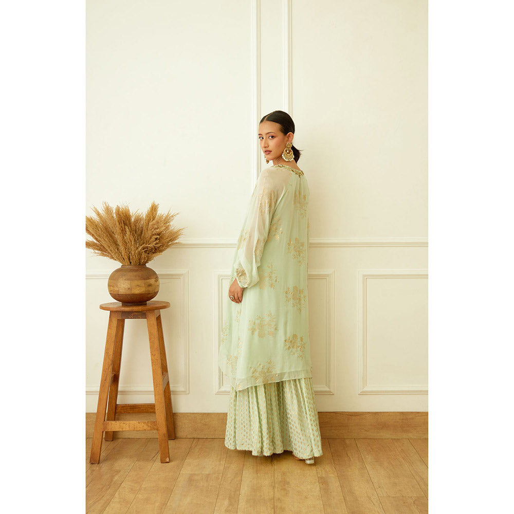 Nikasha Mint Foil Embroidered Sharara (Set of 3)