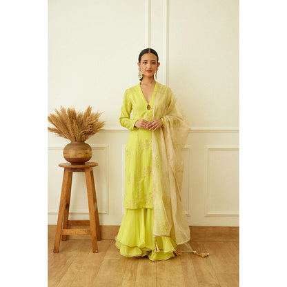 Nikasha Lime Green Foil Embroidered Sharara (Set of 3)