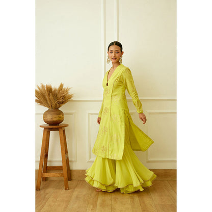 Nikasha Lime Green Foil Embroidered Sharara (Set of 3)