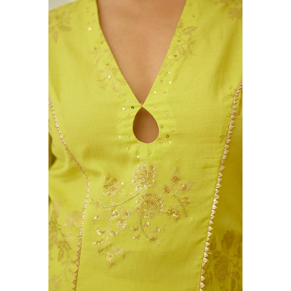 Nikasha Lime Green Foil Embroidered Sharara (Set of 3)