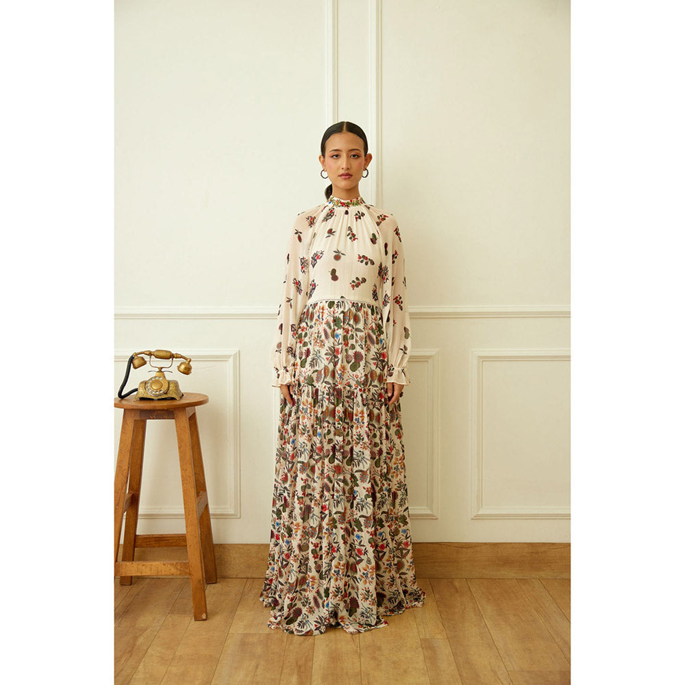 Nikasha Ivory Kohinoor Jaal Print Maxi Dress