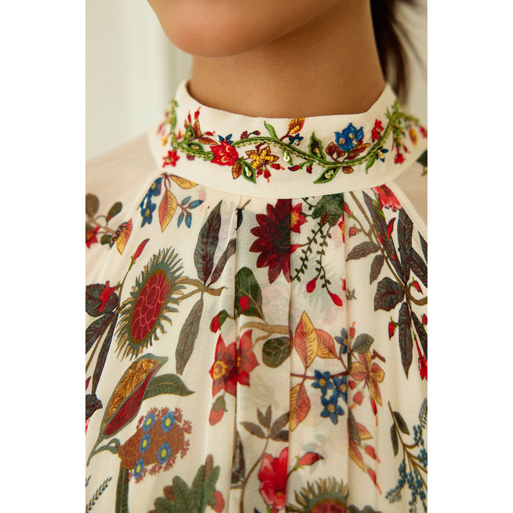 Nikasha Ivory Kohinoor Jaal Print Asymmetrical Dress