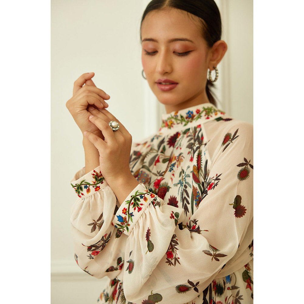 Nikasha Ivory Kohinoor Jaal Print Asymmetrical Dress