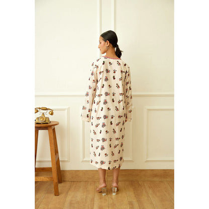 Nikasha Ivory Kohinoor Buta Print Kaftan Dress