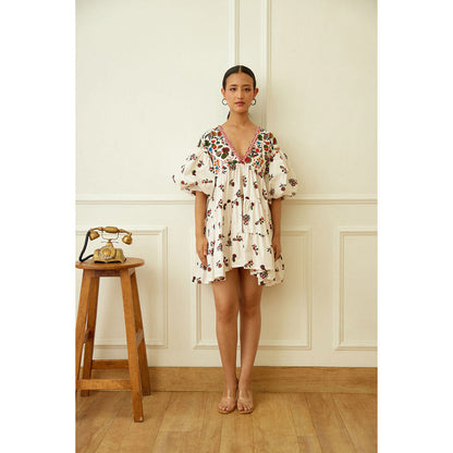 Nikasha Ivory Kohinoor Poplin Buta Print Dress