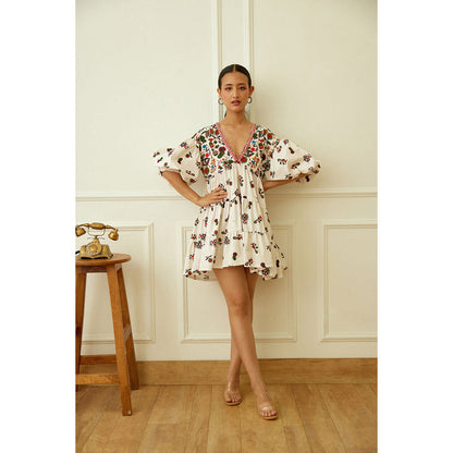 Nikasha Ivory Kohinoor Poplin Buta Print Dress