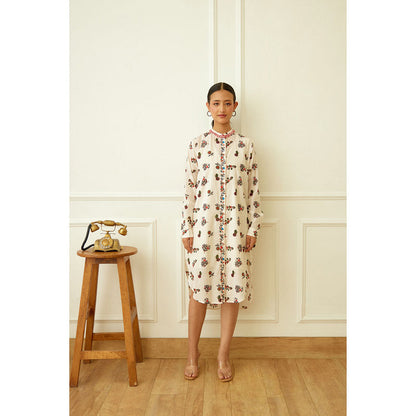 Nikasha Ivory Kohinoor Buta Print Shirt Dress