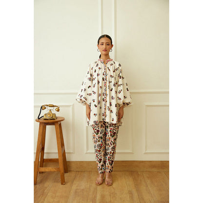Nikasha Ivory Kohinoor Buta Print Poplin Shirt Dress