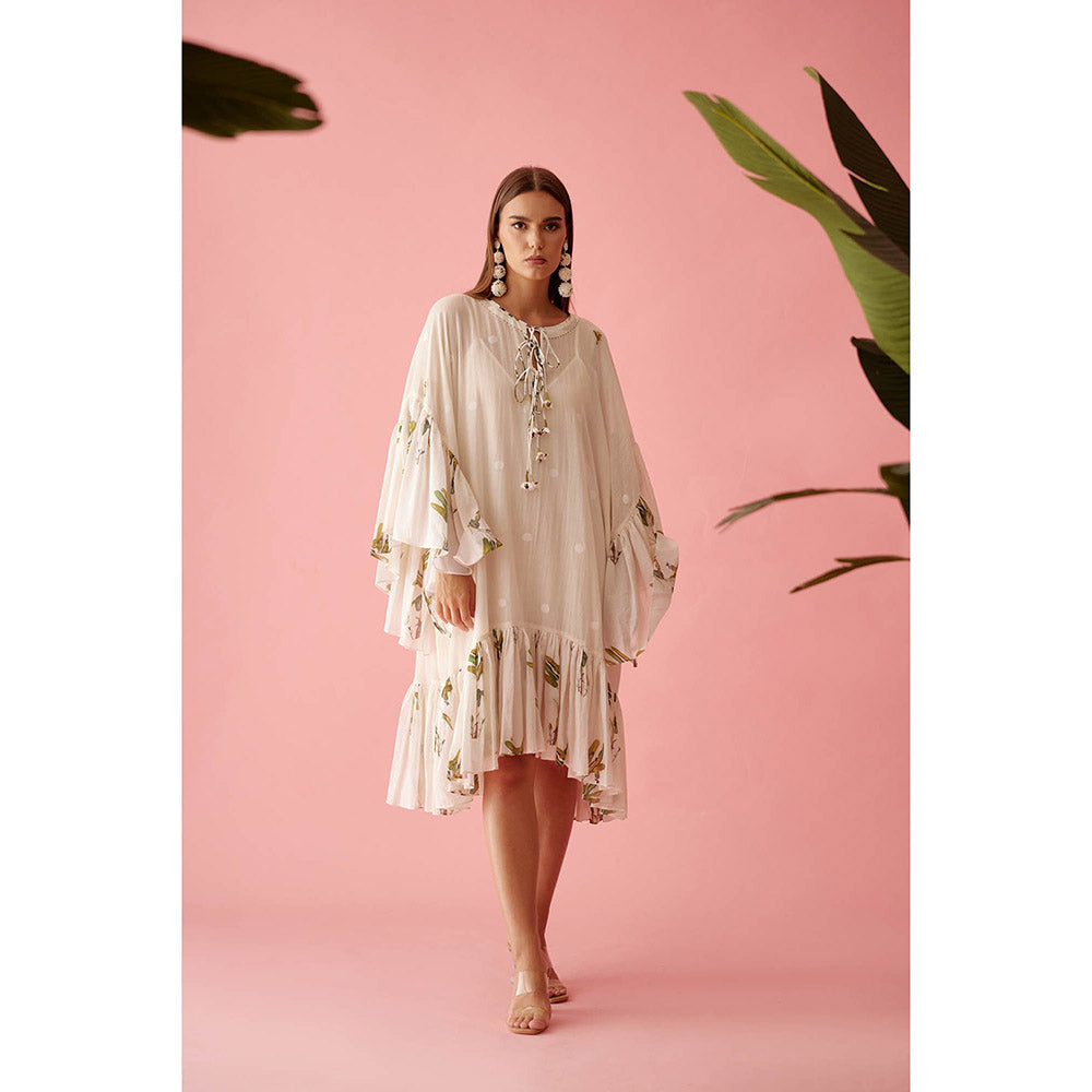 Nikasha Cream Handwoven Jamdani Cotton Frill Dress