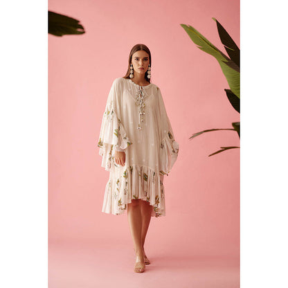 Nikasha Cream Handwoven Jamdani Cotton Frill Dress