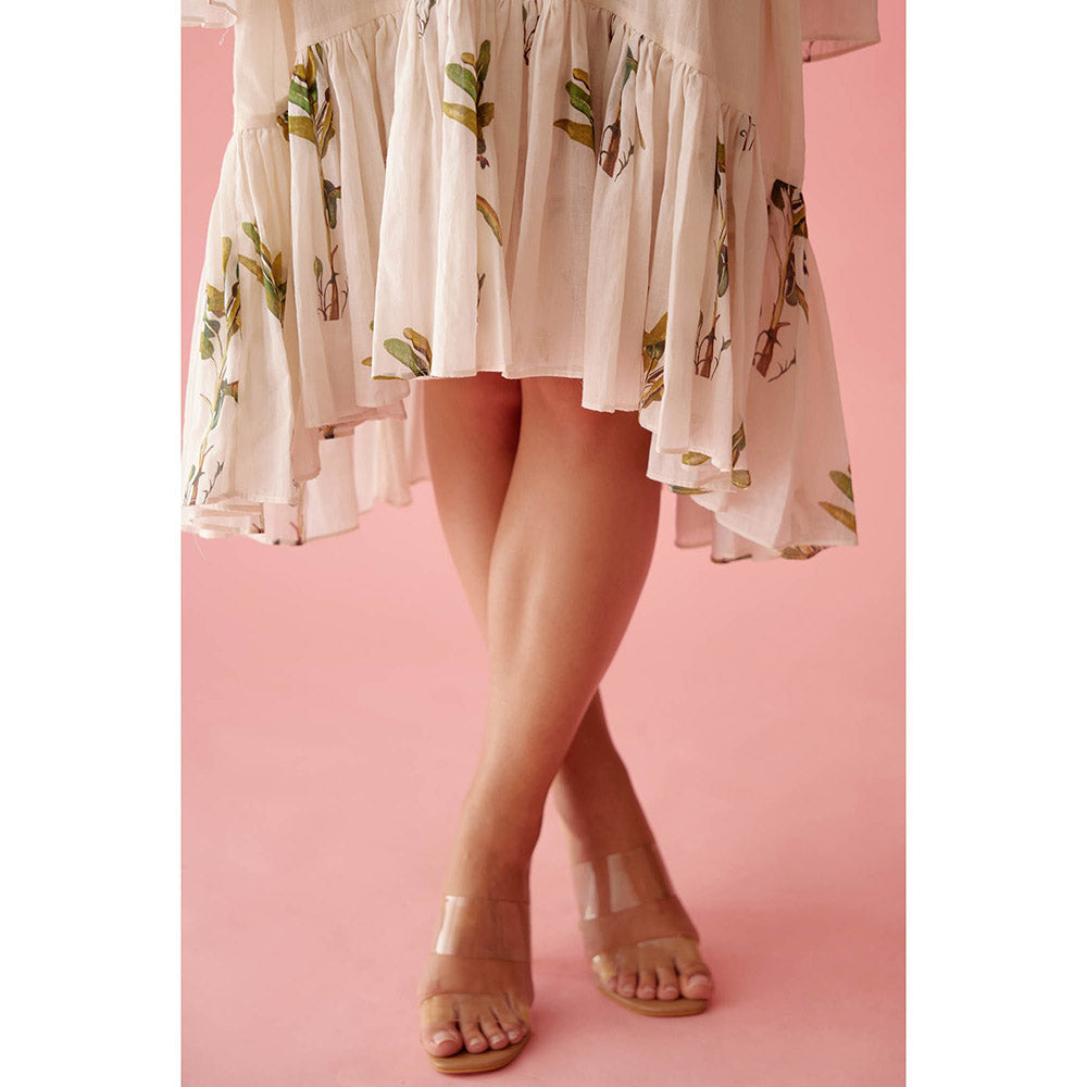 Nikasha Cream Handwoven Jamdani Cotton Frill Dress