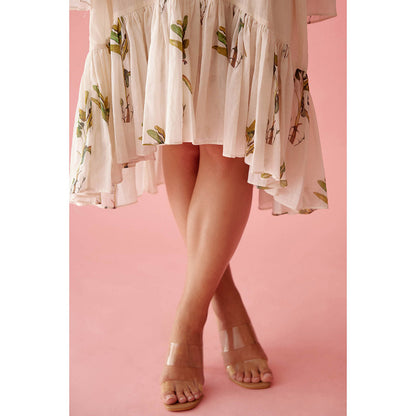 Nikasha Cream Handwoven Jamdani Cotton Frill Dress