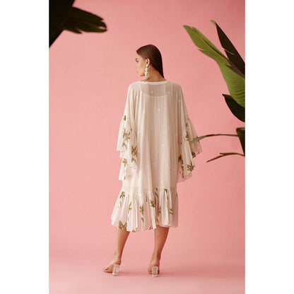 Nikasha Cream Handwoven Jamdani Cotton Frill Dress