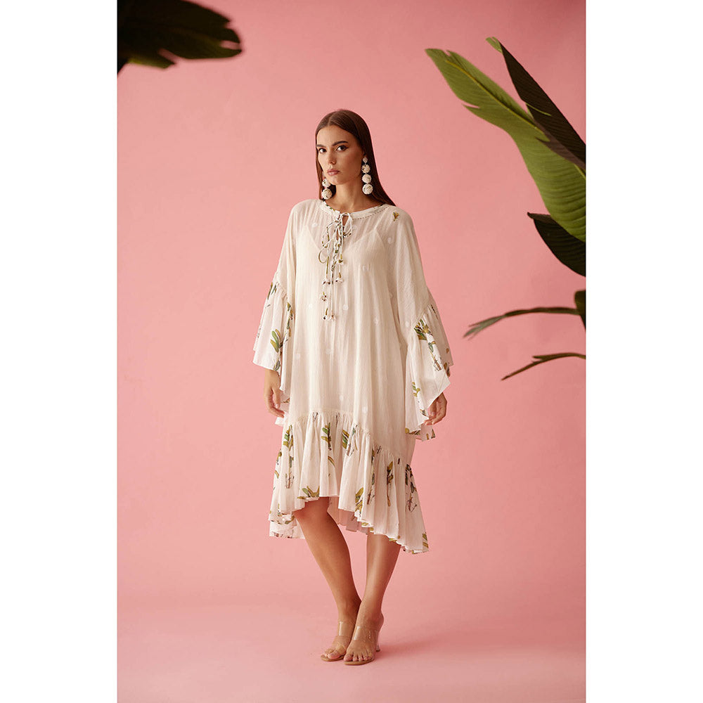 Nikasha Cream Handwoven Jamdani Cotton Frill Dress