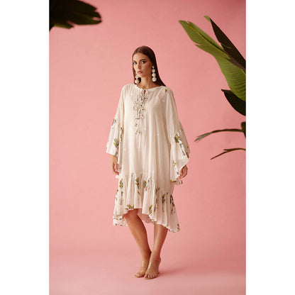 Nikasha Cream Handwoven Jamdani Cotton Frill Dress