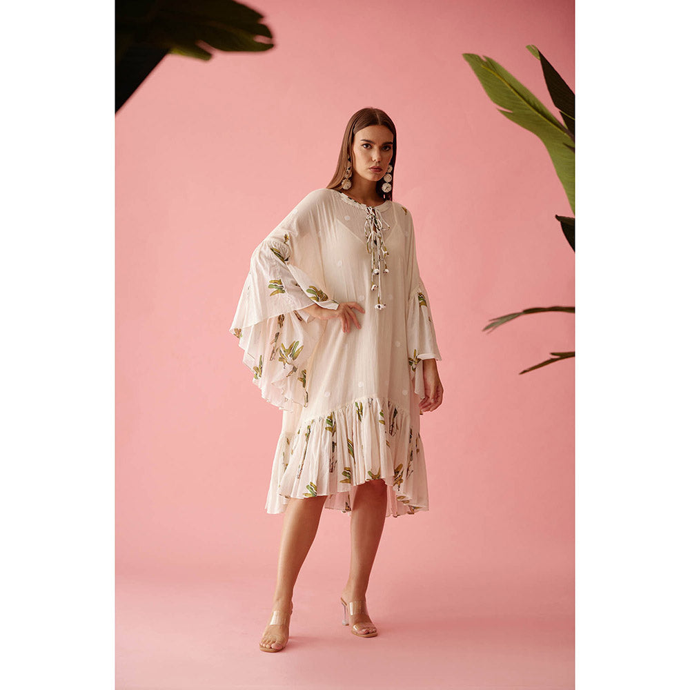 Nikasha Cream Handwoven Jamdani Cotton Frill Dress