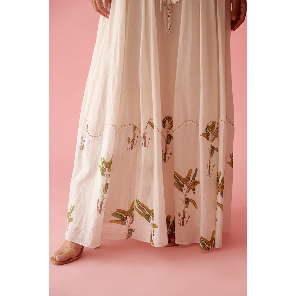 Nikasha Cream Handwoven Jamdani Cotton Bubble Sleeves Maxi Dress