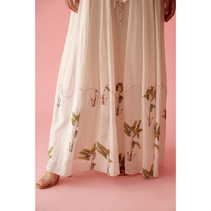 Nikasha Cream Handwoven Jamdani Cotton Bubble Sleeves Maxi Dress
