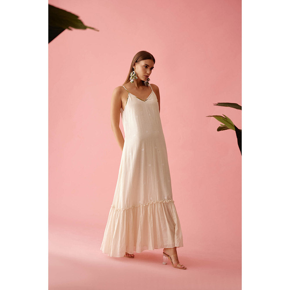 Nikasha Cream Handwoven Jamdani Cotton Slip Dress