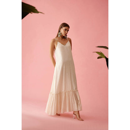 Nikasha Cream Handwoven Jamdani Cotton Slip Dress