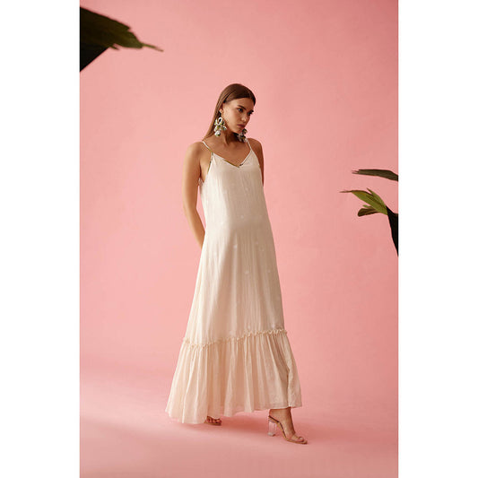 Nikasha Cream Handwoven Jamdani Cotton Slip Dress