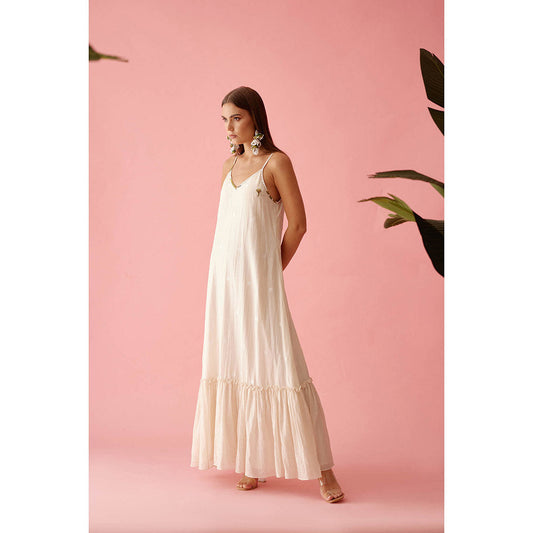 Nikasha Cream Handwoven Jamdani Cotton Slip Dress