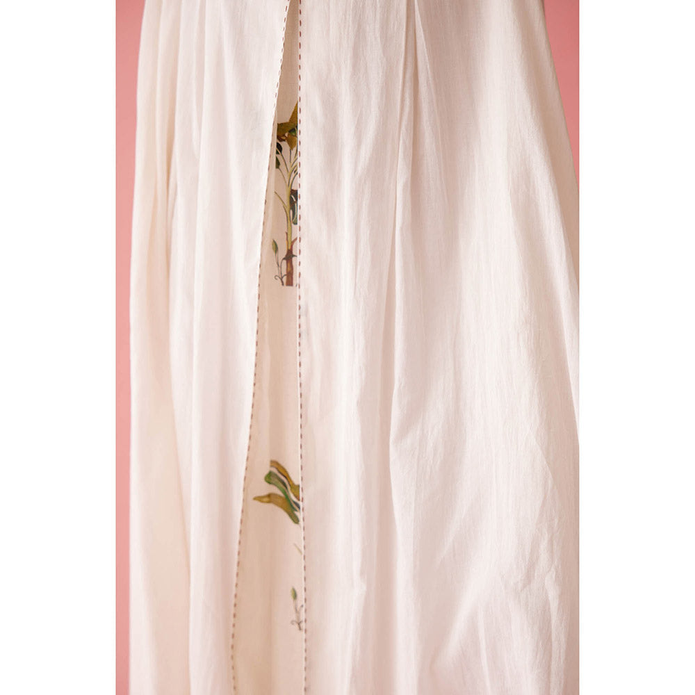 Nikasha Cream Handwoven Jamdani Bubble Sleeves A-Line Maxi Dress