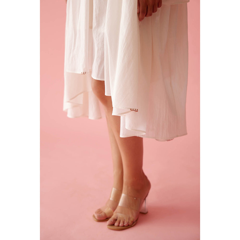 Nikasha Cream Banana Tree Print Yoke Frill Dress