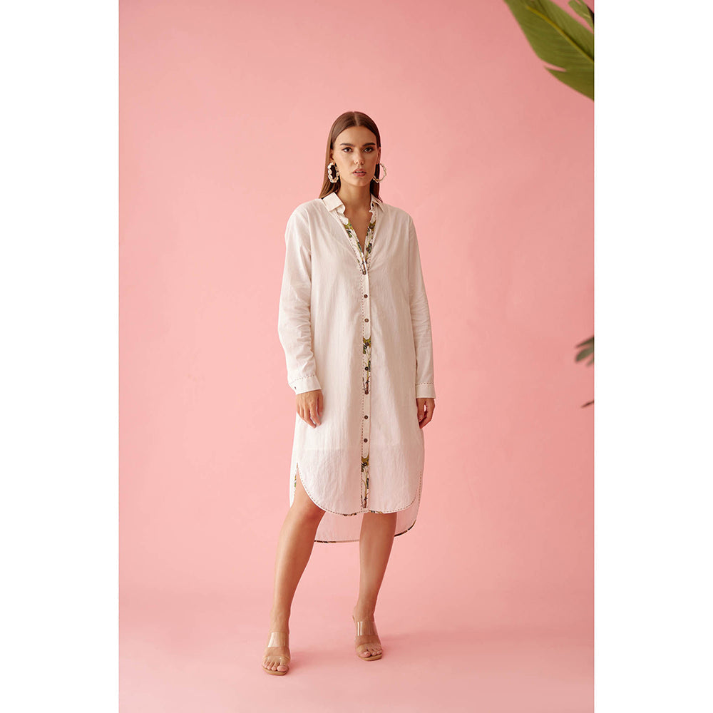 Nikasha Cream Banana Tree Applique Hi-Low Shirt Dress