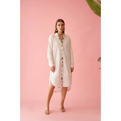 Nikasha Cream Banana Tree Applique Hi-Low Shirt Dress