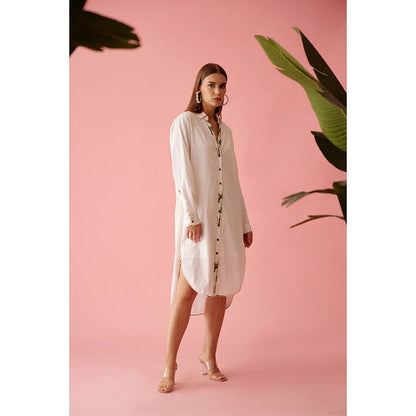 Nikasha Cream Banana Tree Applique Hi-Low Shirt Dress