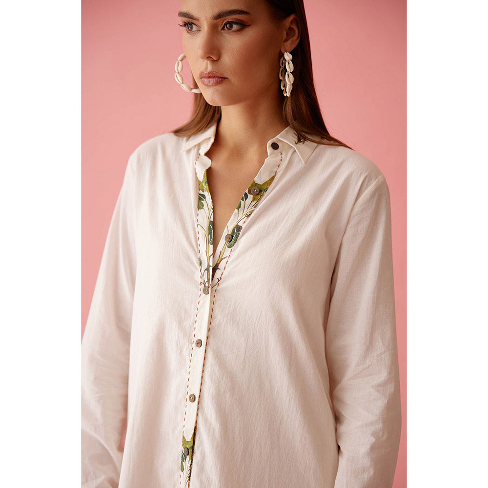 Nikasha Cream Banana Tree Applique Hi-Low Shirt Dress