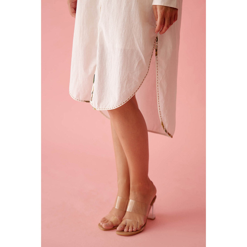 Nikasha Cream Banana Tree Applique Hi-Low Shirt Dress