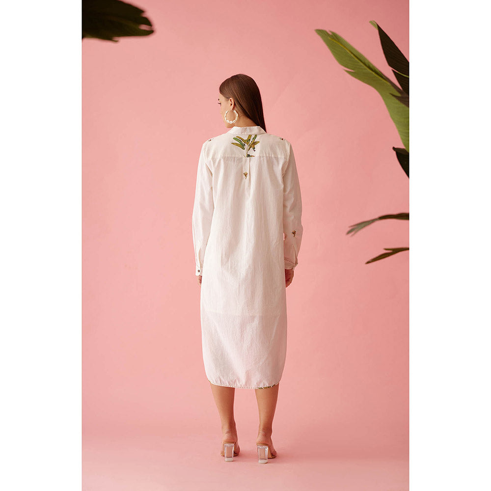 Nikasha Cream Banana Tree Applique Hi-Low Shirt Dress