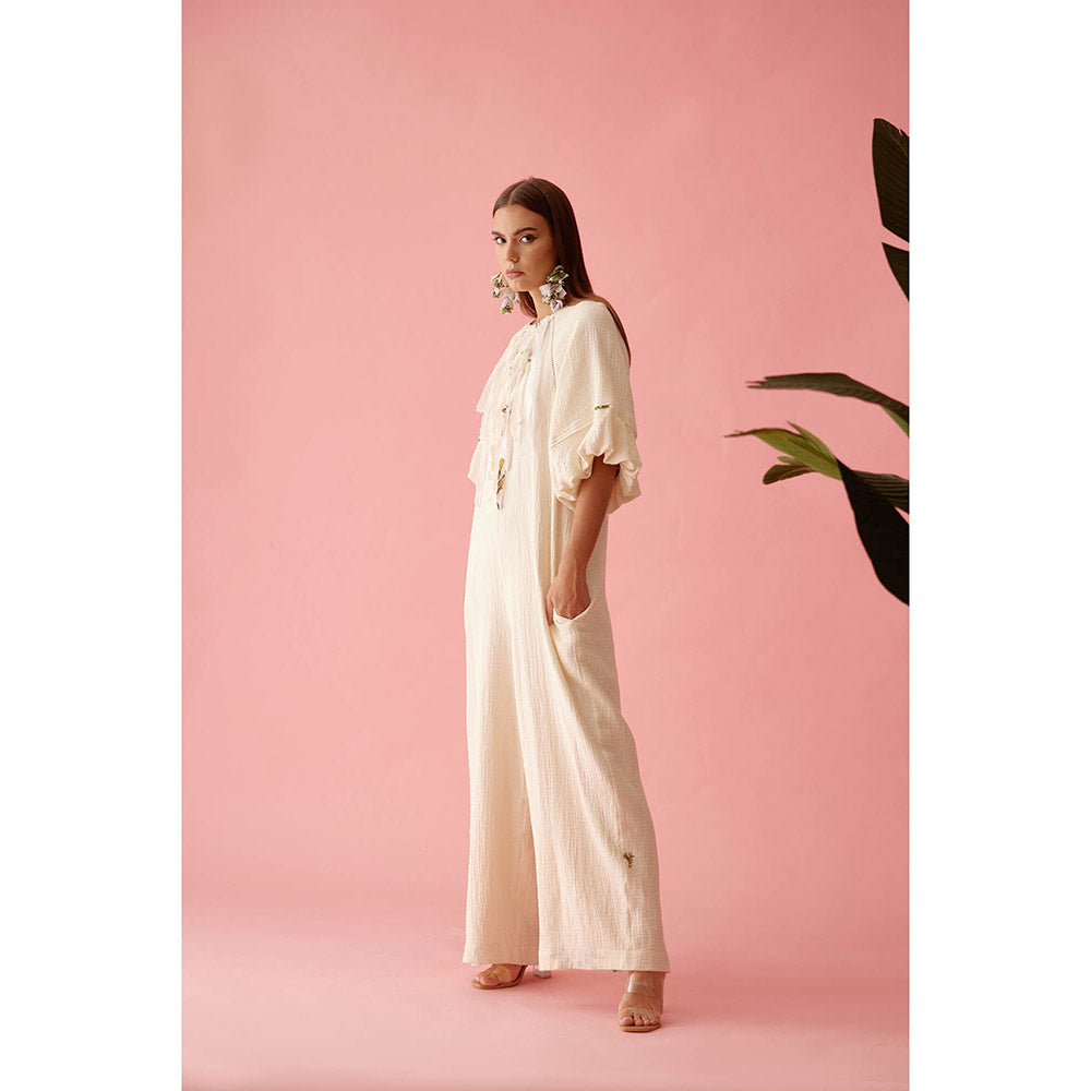 Nikasha Cream Fringe Neckline Jumpsuit