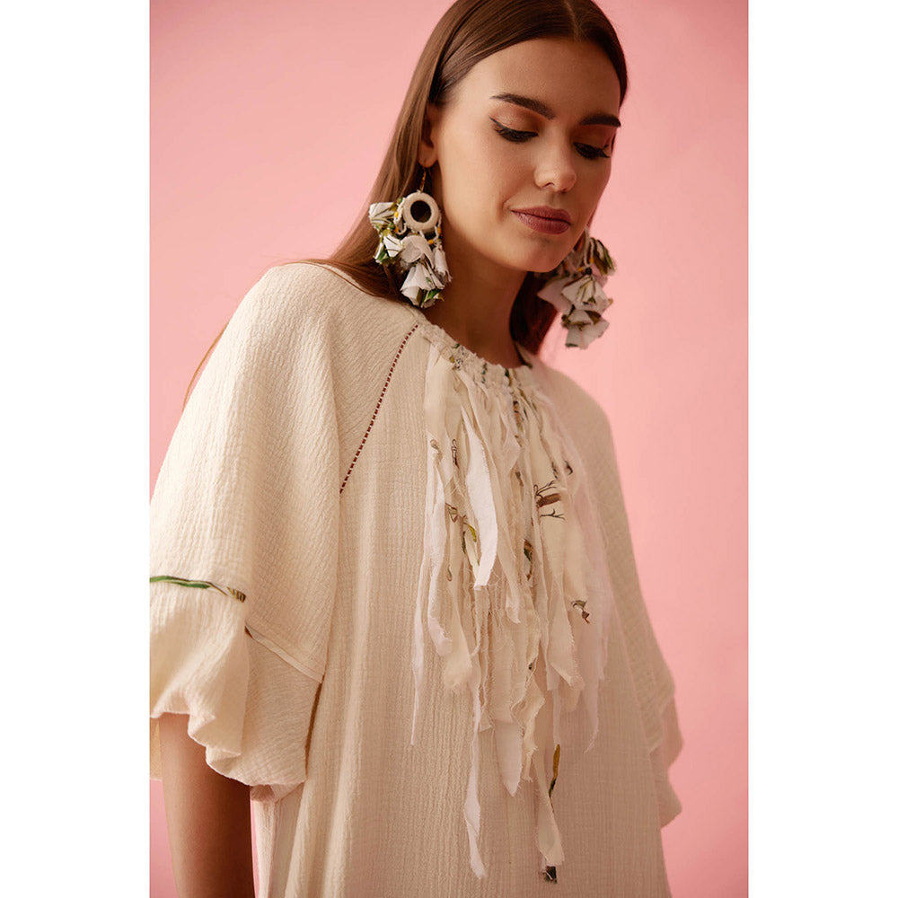 Nikasha Cream Fringe Neckline Jumpsuit