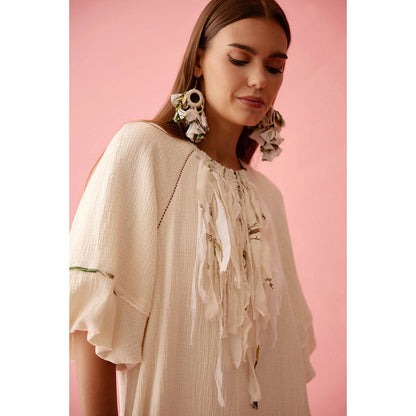 Nikasha Cream Fringe Neckline Jumpsuit