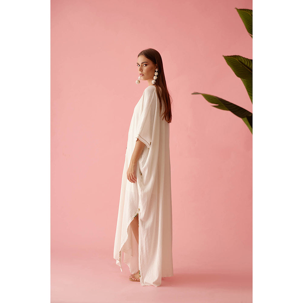 Nikasha Off-White Banana Tree Applique Kaftan Dress