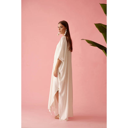 Nikasha Off-White Banana Tree Applique Kaftan Dress